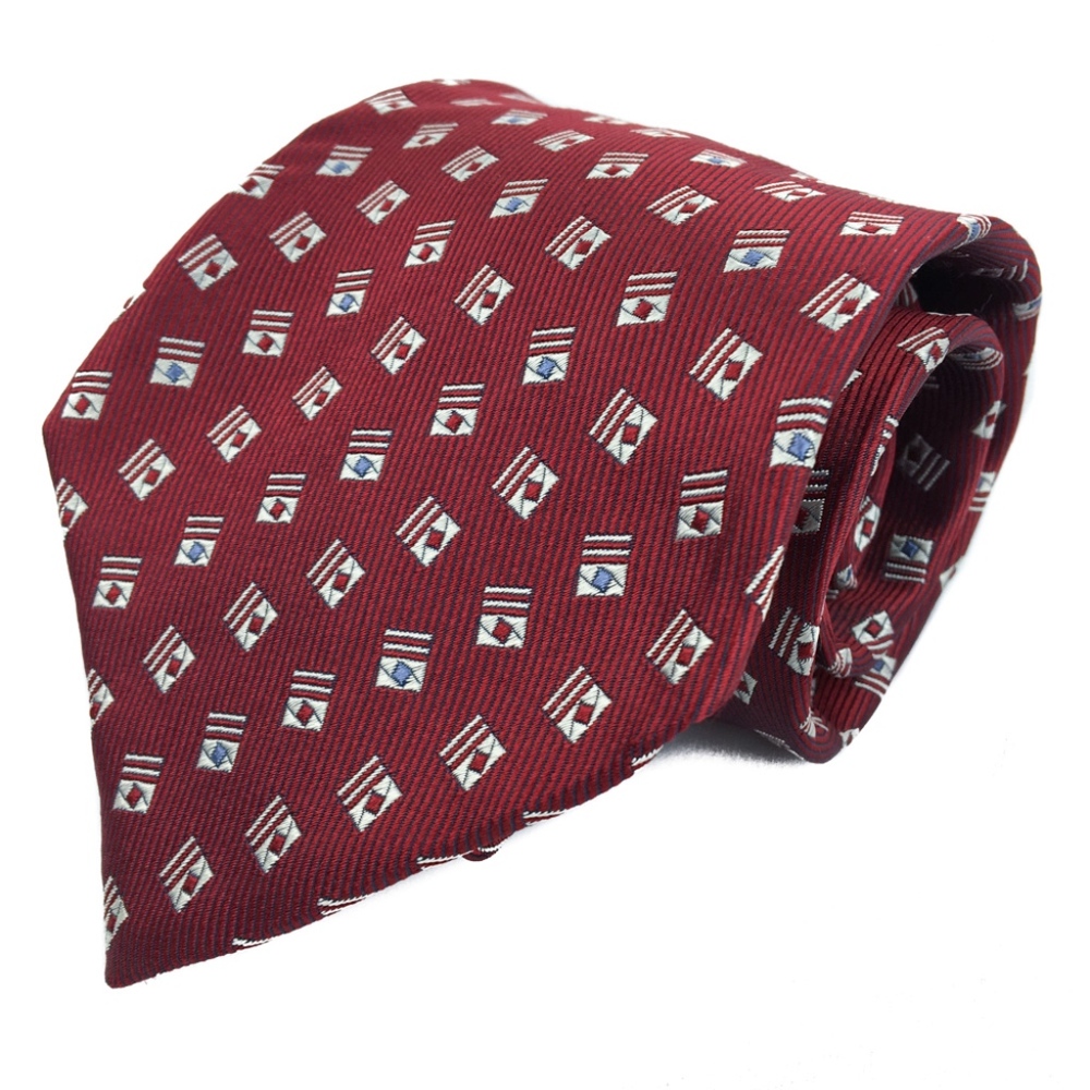 Armani Collezioni 100% Silk Tie Red Geometric Made in Italy 4” Wide
